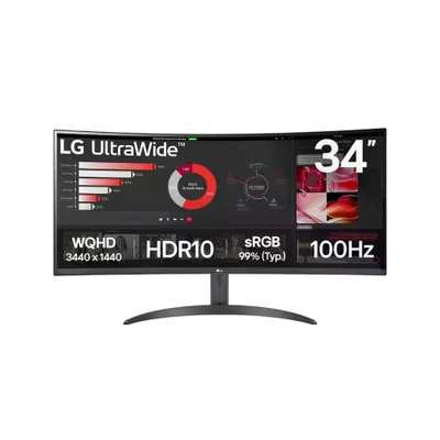 Monitor Lg Ultrawide Curvo 34u620b Tela 34 Pol. Va Qhd 2k Curvatura 1800r 144hz Nativo Hdr10
