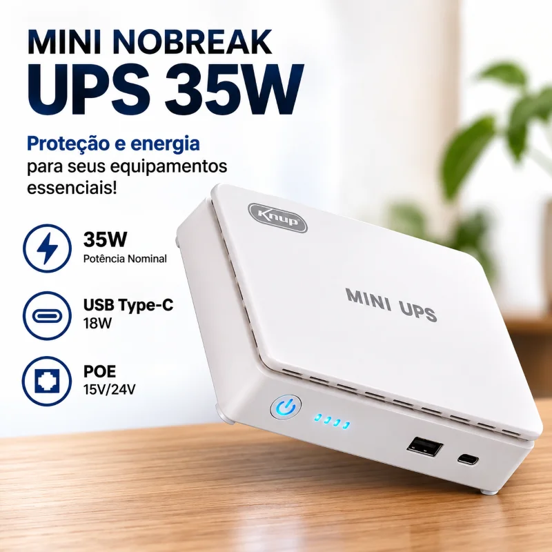 Imagem 5 de 5 do produto Mini Nobreak Ups 35w Kp-588 Bivolt 100/240v Usb Type-c 18w Poe 15/24v