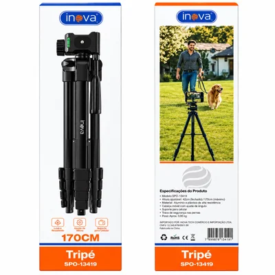 Tripé Inova Spo-13419 Profissional 1,70m Para Câmera E Celular