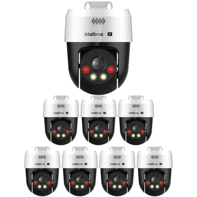 Kit 8 Câmera Ip Mini Speed Dome 3 Megapixels 30m Poe Com Áudio Vip 1300 Mini Sd Intelbras