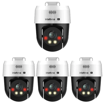 Kit 4 Câmera Ip Mini Speed Dome 3 Megapixels 30m Poe Com Áudio Vip 1300 Mini Sd Intelbras