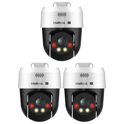 Kit 3 Câmera Ip Mini Speed Dome 3 Megapixels 30m Poe Com Áudio Vip 1300 Mini Sd Intelbras