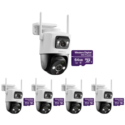 Kit 5 Câmeras Inteligente Wi-fi 3 Megapixels 360º C/ Cartão 64gb Im9+ Full Color Intelbras