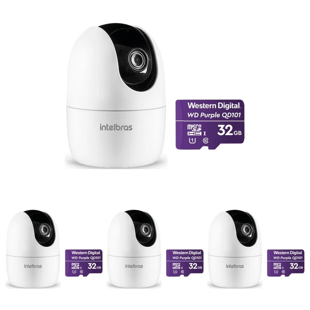 Kit 4 Câmeras Inteligente Interna Wi-fi 3mp 360° Im4 3 Mp Com Micro Sd 32gb Intelbras