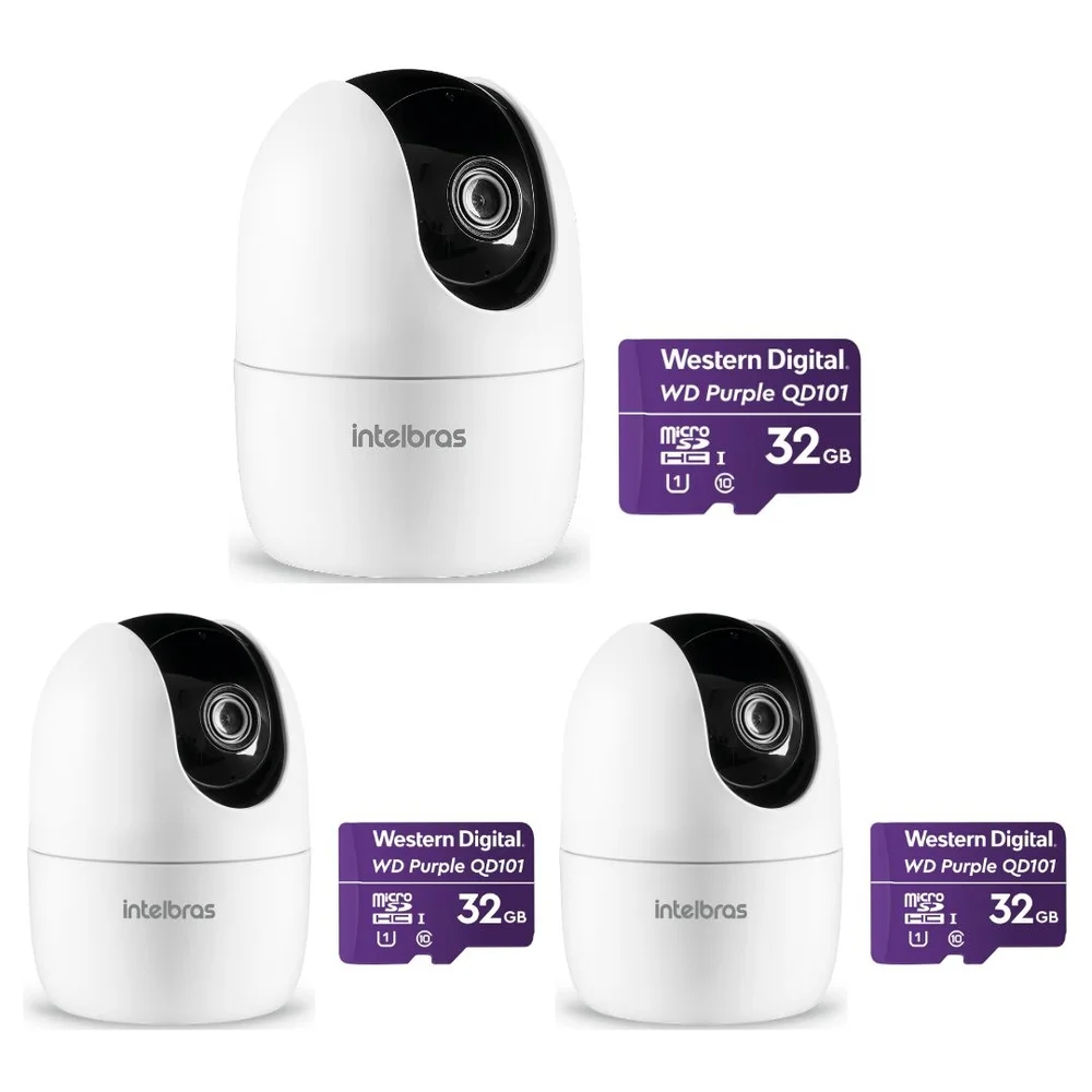 Kit 3 Câmeras Inteligente Interna Wi-fi 3mp 360° Im4 3 Mp Com Micro Sd 32gb Intelbras