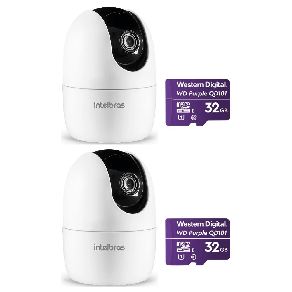 Kit 2 Câmeras Inteligente Interna Wi-fi 3mp 360° Im4 3 Mp Com Micro Sd 32gb Intelbras
