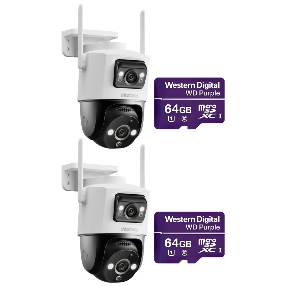 Kit 2 Câmeras Inteligente Wi-fi 3 Megapixels 360º C/ Cartão 64gb Im9+ Full Color Intelbras