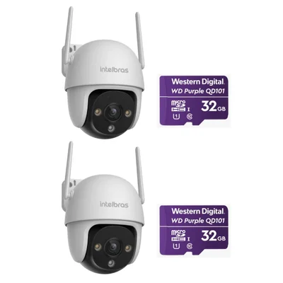 Kit 2 Câmeras Inteligente Wi-fi 2 Megapixels Full Hd 360° Im7 S Full Color + Cartão 32 Gb Intelbras