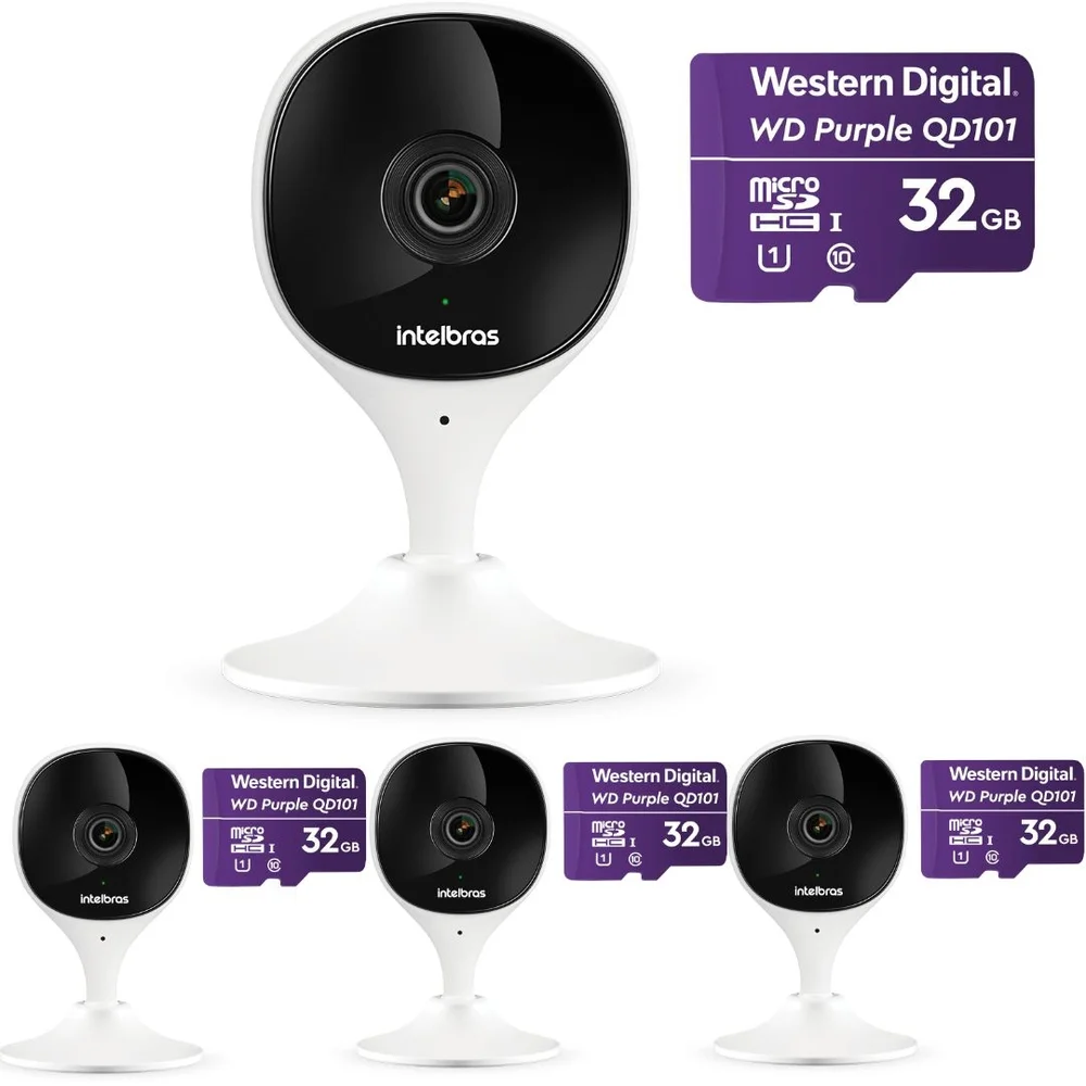 Kit 4 Câmeras Wi-fi Inteligente Com Alarme E Armazenamento Em Nuvem + Cartão De Memória 32 Gb Imx C Intelbras