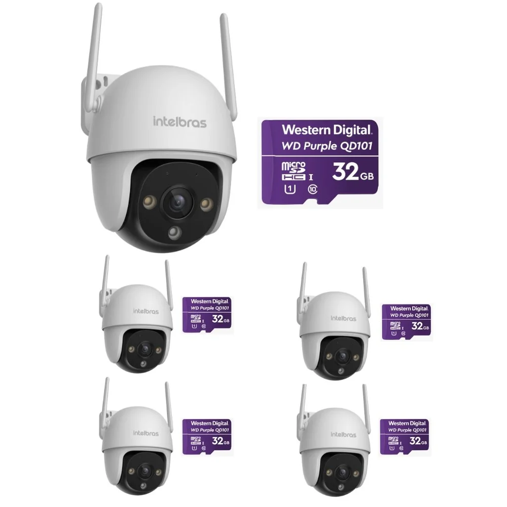 Kit 5 Câmeras Inteligente Wi-fi 2 Megapixels Full Hd 360° Im7 S Full Color + Cartão 32 Gb Intelbras