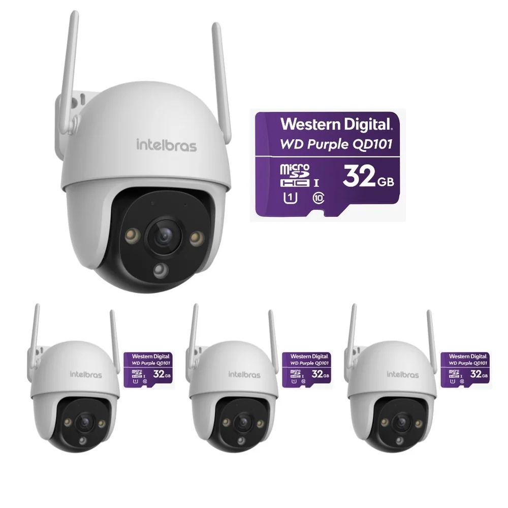 Kit 4 Câmeras Inteligente Wi-fi 2 Megapixels Full Hd 360° Im7 S Full Color + Cartão 32 Gb Intelbras