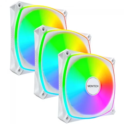 Kit Fan Com 3 Unidades Montech Rx120 Pro, ARGB, 120mm, Reverse, Pmw, Branco