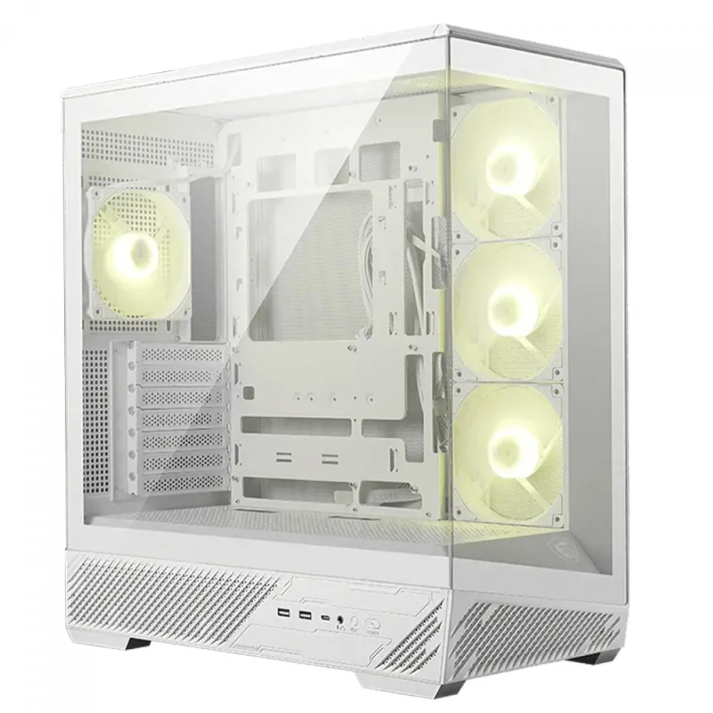 Gabinete Gamer Msi Mag Pano 130r Pz, Mid Tower, Vidro Temperado, Atx, Com 4 Fans ARGB, Branco