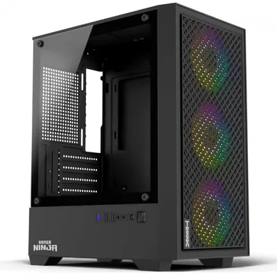 Gabinete Gamer Ninja Tessen, Mid Tower, Vidro Temperado, M-atx, Com 3 Fans Rainbow, Sem Fonte, Preto, Gn-cs-mtbsf