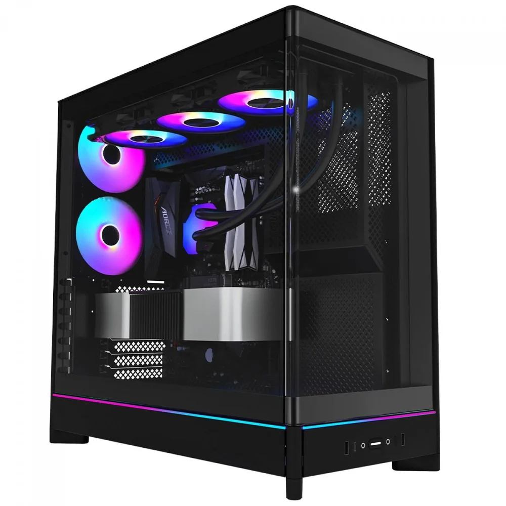 Gabinete Gamer Montech Hs02 Pro, ARGB, Mid Tower, Atx, Sem Fonte, Com 5 Fans, Preto, Hs02 Pro (b)