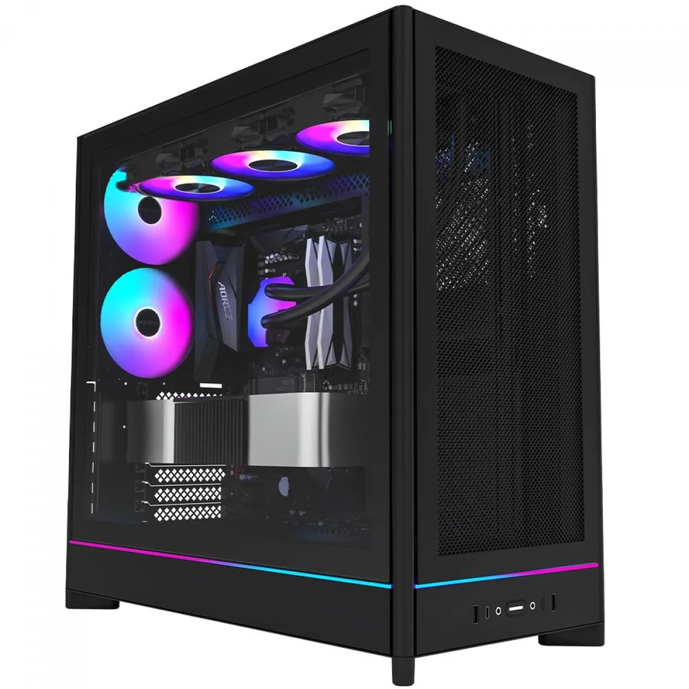Gabinete Gamer Montech Hs01 Pro, ARGB, Mid Tower, Atx, Sem Fonte, Com 5 Fans, Preto, Hs01 Pro (b)
