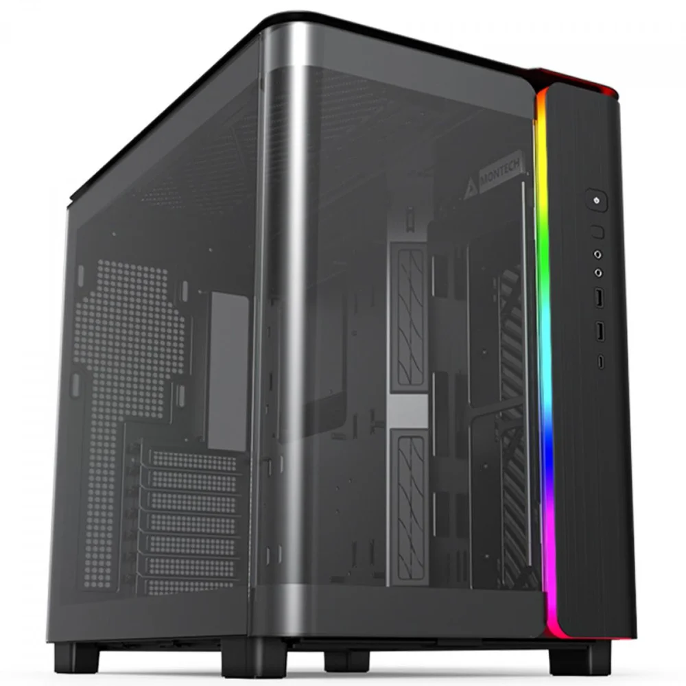 Gabinete Gamer Montech King 95, ARGB, Mid Tower, Vidro Temperado, Atx, Black, Sem Fonte, Sem Fan