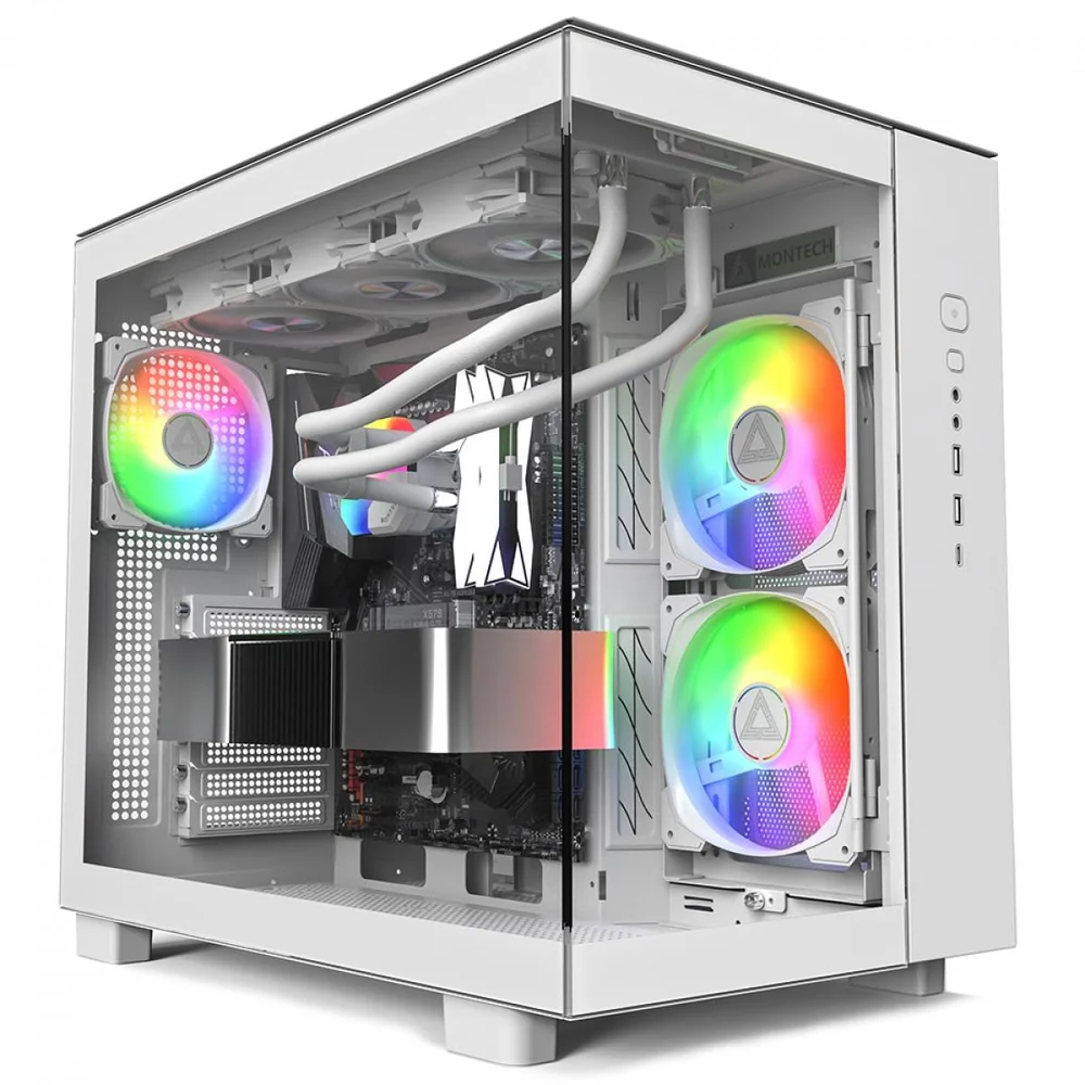 Gabinete Gamer Montech King 65 Pro, Mid Tower, Vidro Temperado, Atx, Sem Fonte, Com 3 Fans ARGB, Branco