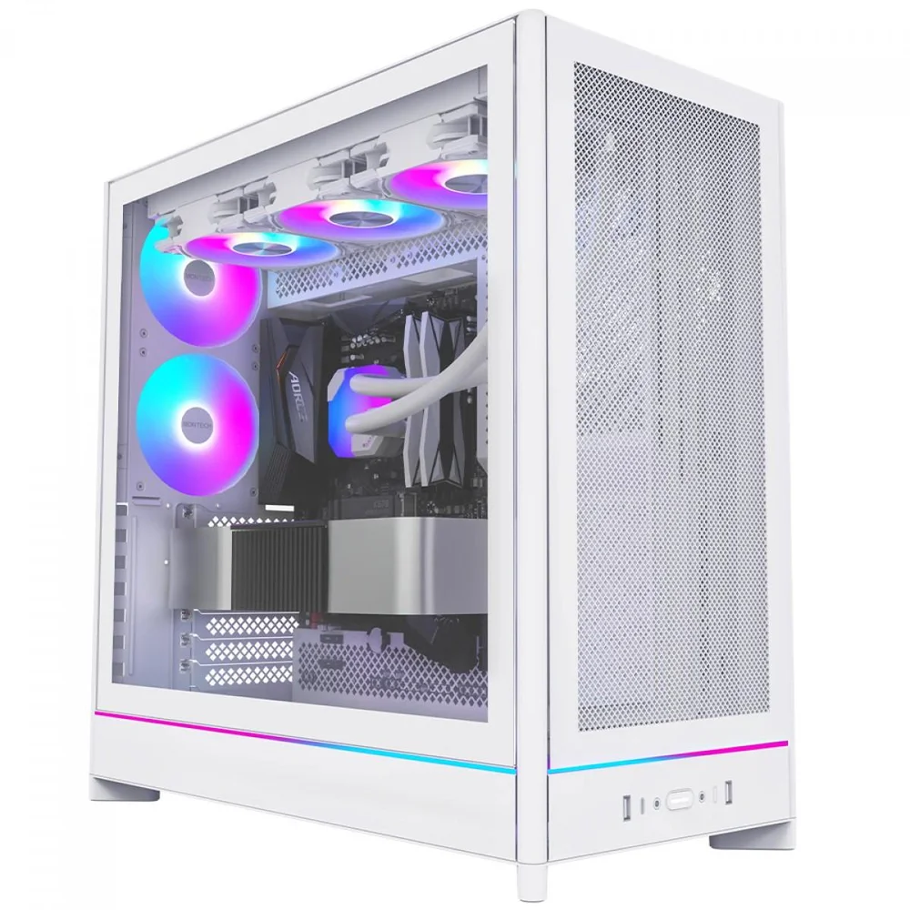 Gabinete Gamer Montech Hs01 Pro, ARGB, Mid Tower, Atx, Sem Fonte, Com 5 Fans, Branco, Hs01 Pro (w)