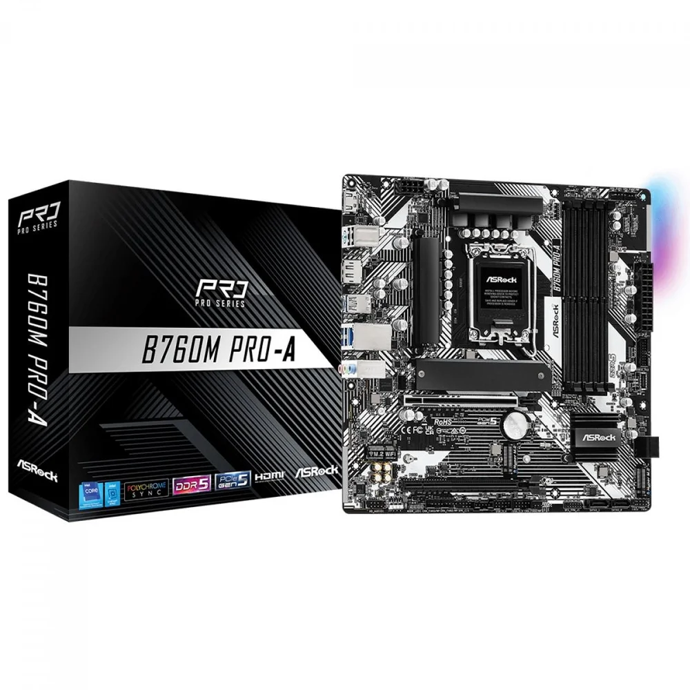 Placa Mãe Asrock B760m Pro-a, Chipset B760, Intel LGA 1700, Matx, Ddr5