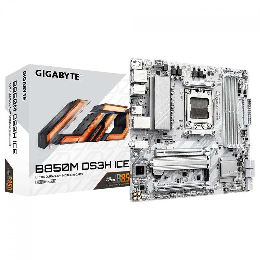 Placa Mãe Gigabyte B850m Ds3h Ice, Chipset B850, Amd Am5, M-atx, Ddr5