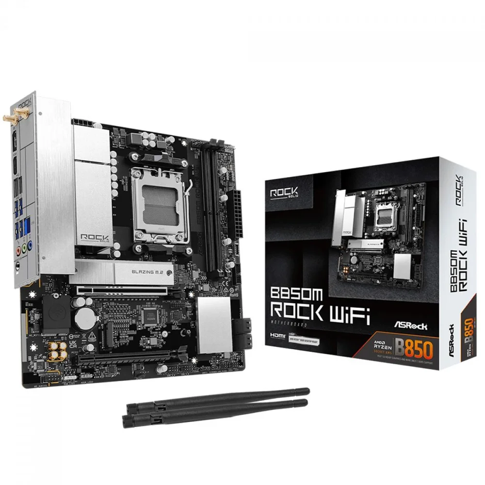 Placa Mãe Asrock B850m Rock Wifi, Chipset B850, Amd Am5, Matx, Ddr5