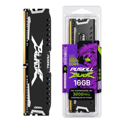 Memória Ram Puskill para PC DDR4 16Gb 3200 MHz Cl16 Preto AMD Intel Computador Desktop - PSK-D4D16M3200B-16GB