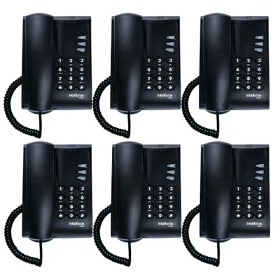 Kit 06 Telefones Com Fio Mesa Ou Parede Pleno Preto Intelbras