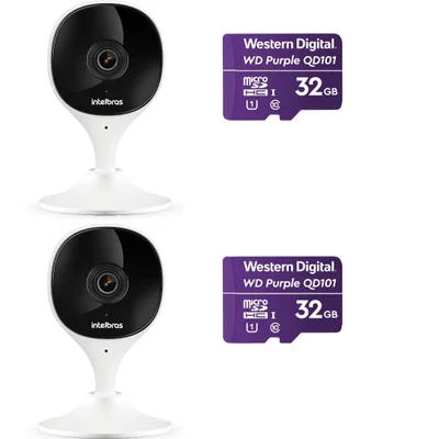 Kit 2 Câmeras Wi-fi Inteligente Com Alarme E Armazenamento Em Nuvem + Cartão De Memória 32 Gb Imx C Intelbras