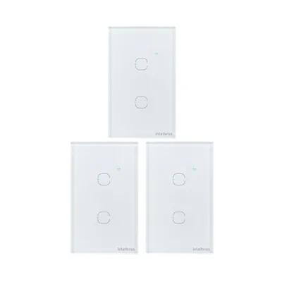 Kit 3 Interruptores Touch Inteligente Wi-fi 2 Teclas Eiw 1002 Branco Intelbras