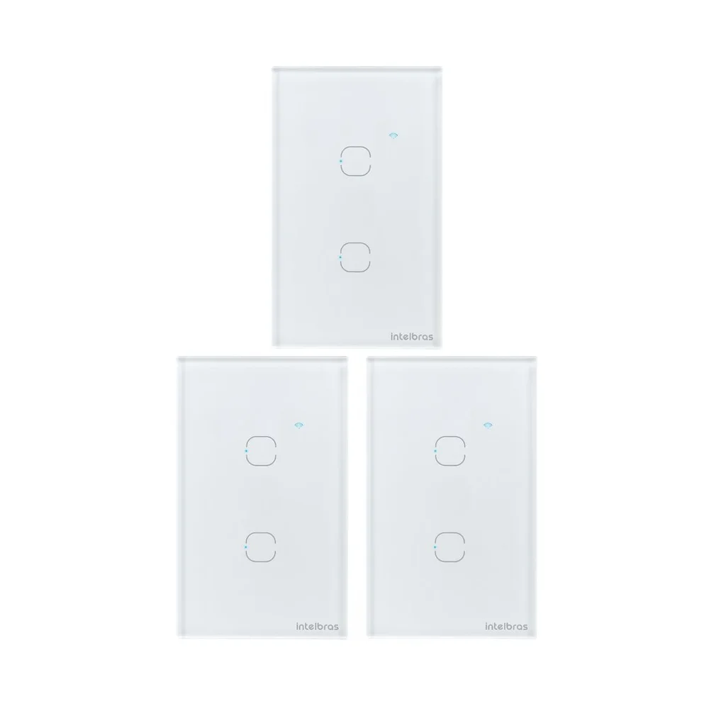 Kit 3 Interruptores Touch Inteligente Wi-fi 2 Teclas Eiw 1002 Branco Intelbras