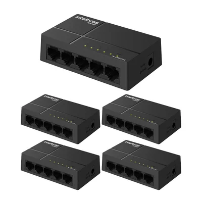 Kit 5 Switches 5 Portas Gigabit Ethernet Não Gerenciável S1105g Intelbras