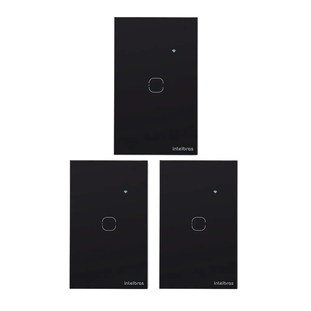 Kit 3 Interruptores Touch Inteligente Wi-fi 1 Tecla Eiw 1001 Preto Intelbras
