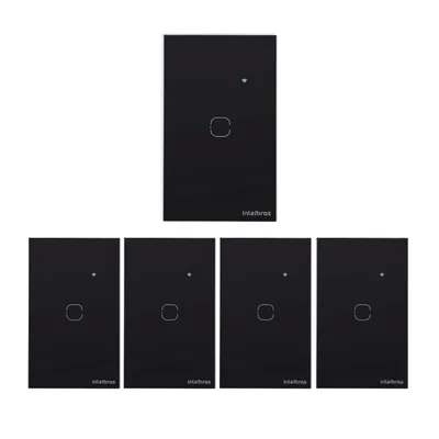Kit 5 Interruptores Touch Inteligente Wi-fi 1 Tecla Eiw 1001 Preto Intelbras