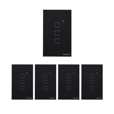 Kit 5 Interruptores Touch Inteligente Wi-fi 3 Teclas Eiw 1003 Preto Intelbras