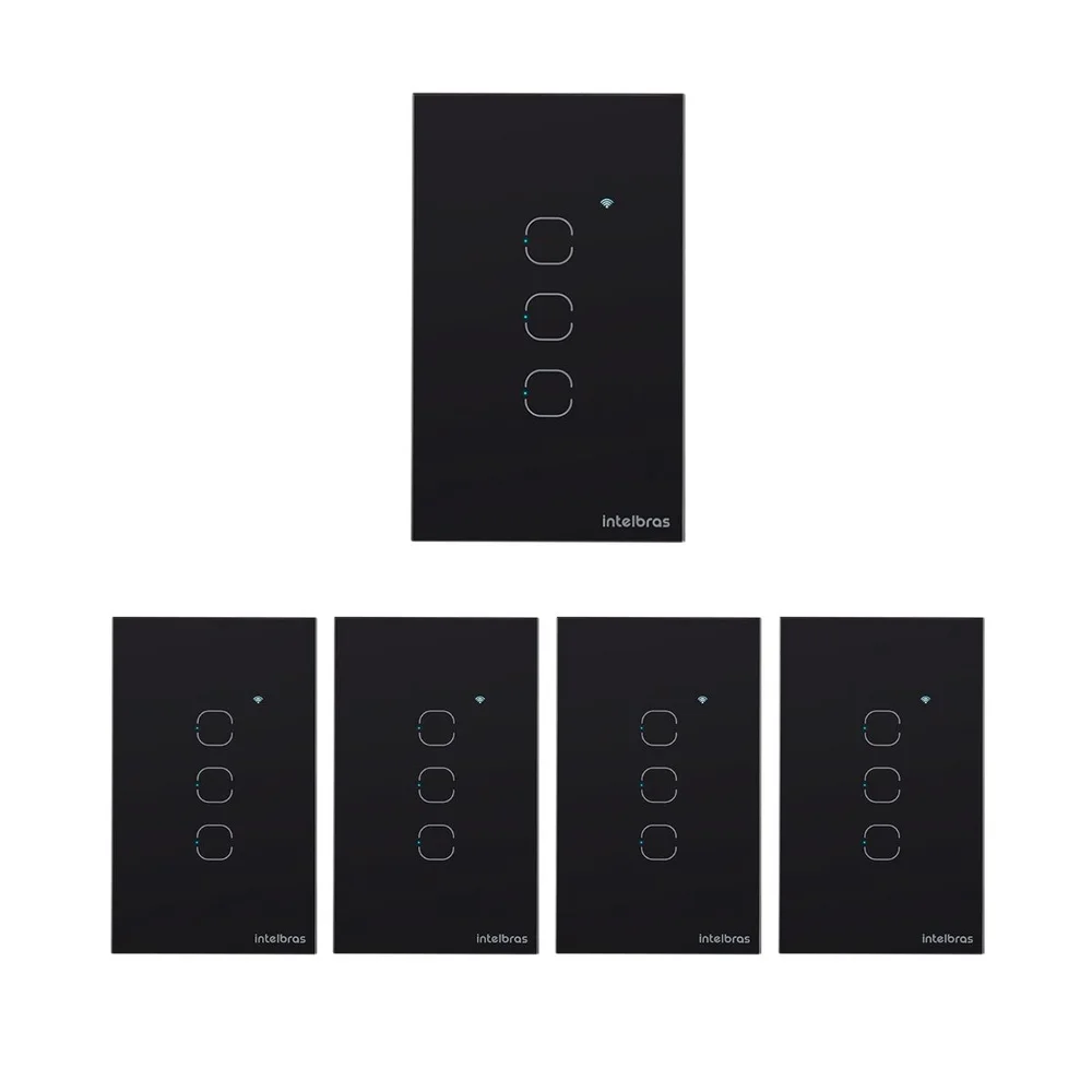 Kit 5 Interruptores Touch Inteligente Wi-fi 3 Teclas Eiw 1003 Preto Intelbras