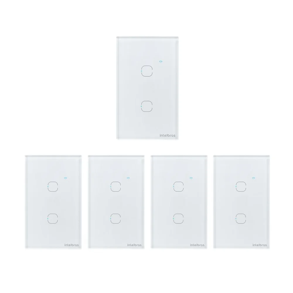 Kit 5 Interruptores Touch Inteligente Wi-fi 2 Teclas Eiw 1002 Branco Intelbras