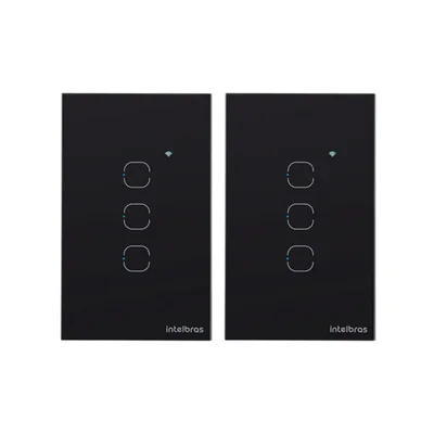 Kit 2 Interruptores Touch Inteligente Wi-fi 3 Teclas Eiw 1003 Preto Intelbras