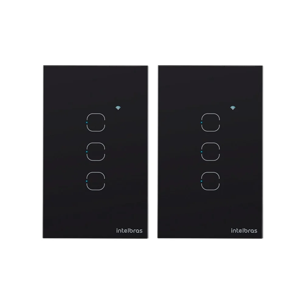 Kit 2 Interruptores Touch Inteligente Wi-fi 3 Teclas Eiw 1003 Preto Intelbras