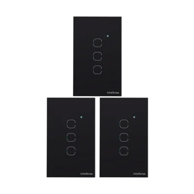 Kit 3 Interruptores Touch Inteligente Wi-fi 3 Teclas Eiw 1003 Preto Intelbras