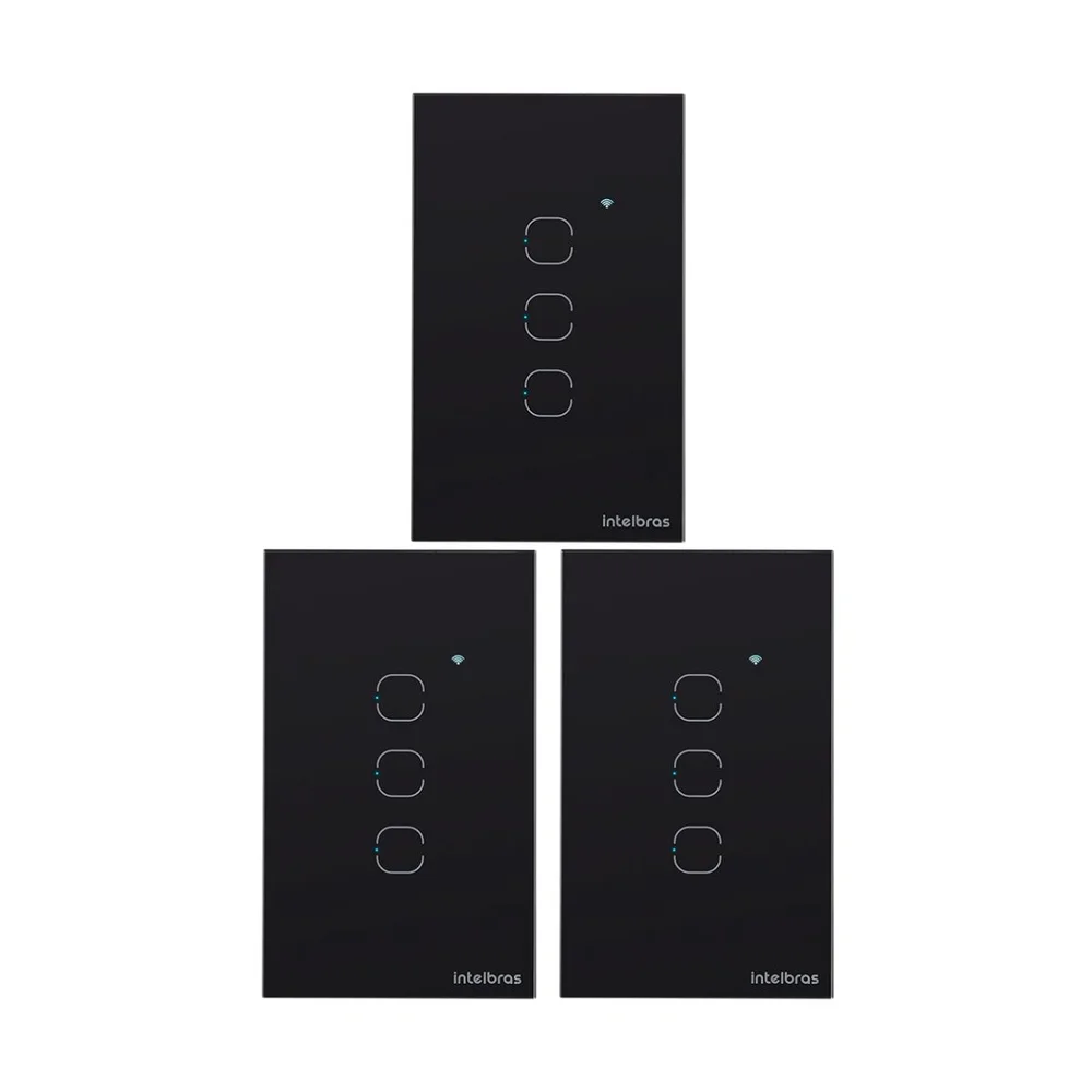 Kit 3 Interruptores Touch Inteligente Wi-fi 3 Teclas Eiw 1003 Preto Intelbras