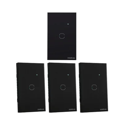 Kit 4 Interruptores 1 Tecla Touch Inteligente Zigbee Eiz 1001 Preto Intelbras