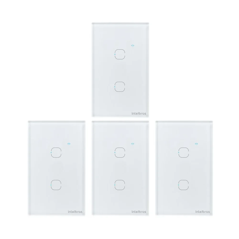 Kit 4 Interruptores Touch Inteligente Wi-fi 2 Teclas Eiw 1002 Branco Intelbras