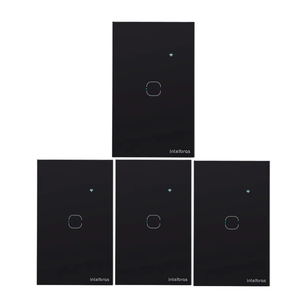 Kit 4 Interruptores Touch Inteligente Wi-fi 1 Tecla Eiw 1001 Preto Intelbras