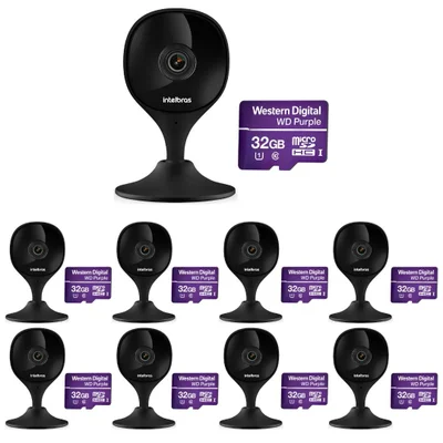 Kit 9 Câmeras Wi-fi Inteligente Com Alarme E Armazenamento Em Nuvem + Cartão De Memória 32 Gb Imx C Black Intelbras