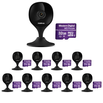 Kit 10 Câmeras Wi-fi Inteligente Com Alarme E Armazenamento Em Nuvem + Cartão De Memória 32 Gb Imx C Black Intelbras