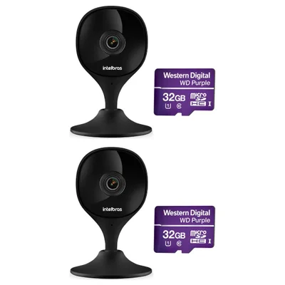 Kit 2 Câmeras Wi-fi Inteligente Com Alarme E Armazenamento Em Nuvem + Cartão De Memória 32 Gb Imx C Black Intelbras