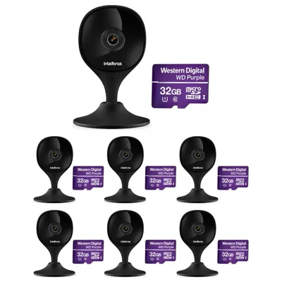 Kit 7 Câmeras Wi-fi Inteligente Com Alarme E Armazenamento Em Nuvem + Cartão De Memória 32 Gb Imx C Black Intelbras