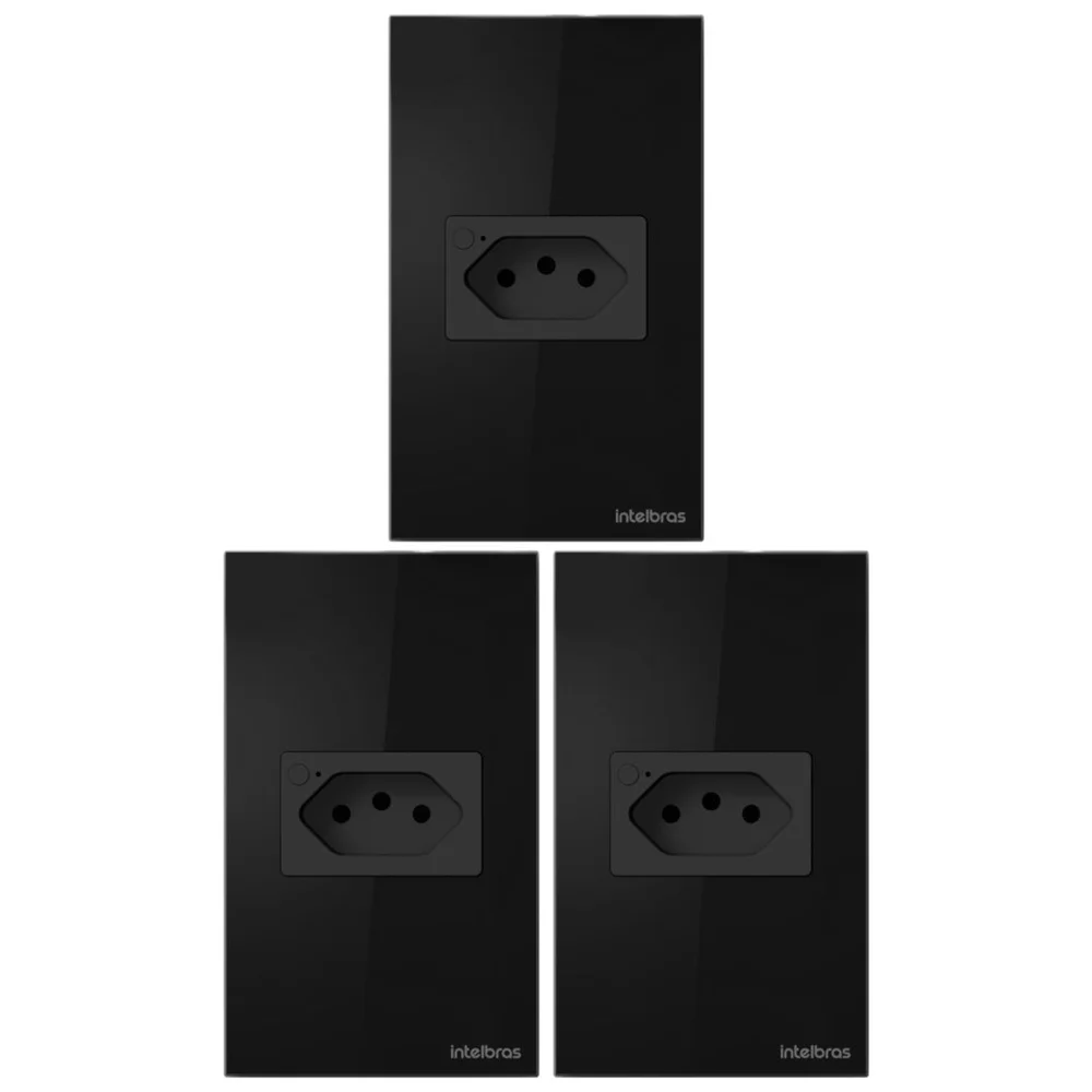 Kit 3 Tomada Inteligente Wi-fi Smart 10a Ets 1001 Preto Intelbras