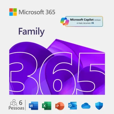 Microsoft 365 Family 6 Usuários 1TB One Drive Cada - 12 Meses - Mídia Física